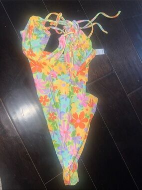 Revolve lovers & friends Floral One-Piece Swimsuit - Bright Yellow Multi xs